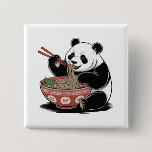 Panda Eating Ramen Japanese Retro Ukiyo-e Style 15 Cm Square Badge