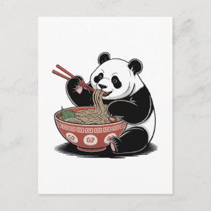 Panda Eating Ramen Japanese Retro Ukiyo-e Style Holiday Postcard