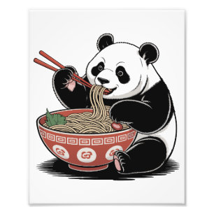 Panda Eating Ramen Japanese Retro Ukiyo-e Style Photo Print
