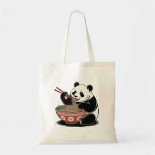 Panda Eating Ramen Japanese Retro Ukiyo-e Style Tote Bag