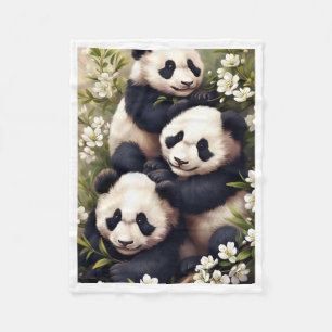 Panda Family in Blossom Blanket