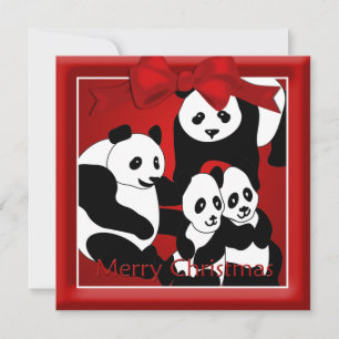 Panda Family of Four  Christmas Greeting Holiday Card