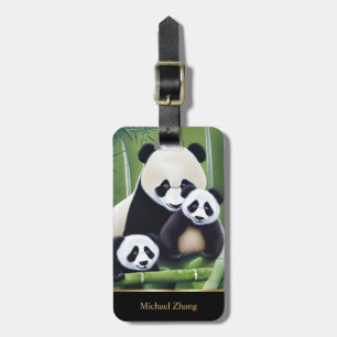 Panda Family Realistic AI creation Monogram. Luggage Tag