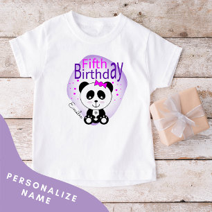 Panda Fifth Birthday Girls Tshirt (Purple)
