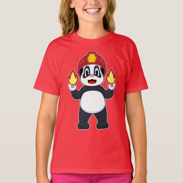 Panda Firefighter Fire Fire department T-Shirt (Front)