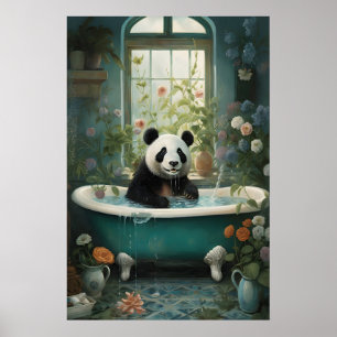 Panda Flower Bath Art Print, Vintage Botanical Poster