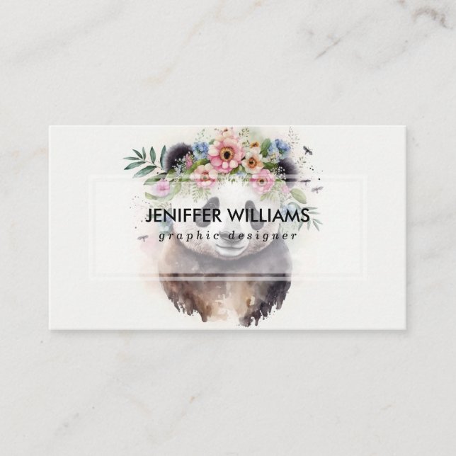Panda Flowers Watercolor                     Business Card (Front)