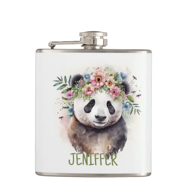 Panda Flowers Watercolor                           Hip Flask (Front)
