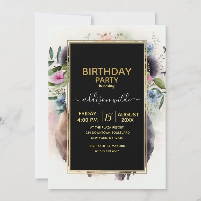 Panda Flowers Watercolor                           Invitation (Front)