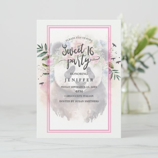 Panda Flowers Watercolor                           Invitation (Standing Front)