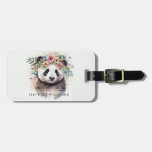 Panda Flowers Watercolor Luggage Tag
