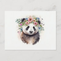 Panda Flowers Watercolor