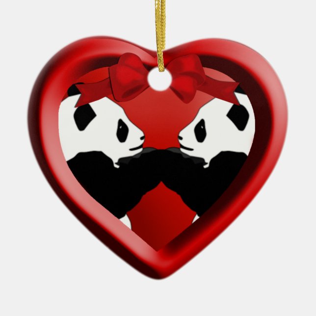 Panda Friends Christmas Heart Ornament (Front)