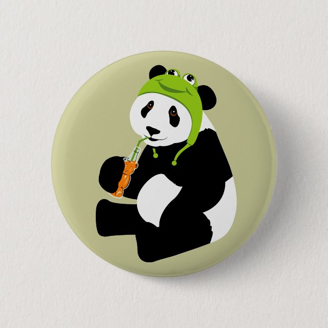 Panda Frog Hat 6 Cm Round Badge (Front)