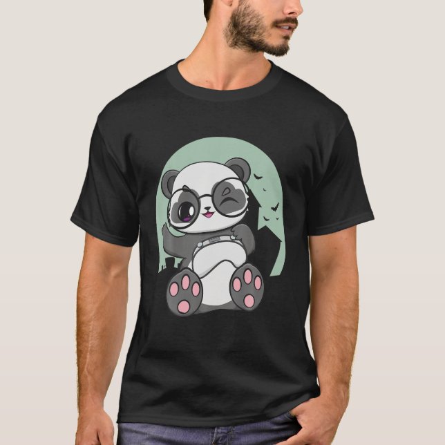 Panda Gamer Eyeglasses Moon Art Gaming Otaku Zoolo T-Shirt (Front)