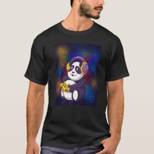 panda gamer game playing headphones controller jpy T-Shirt