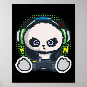 Panda Gaming Shirt Boys Girls Kids Gamer Gift Pand Poster