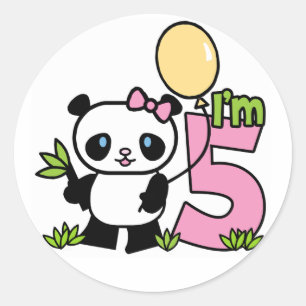 Panda Girl 5th Birthday Classic Round Sticker