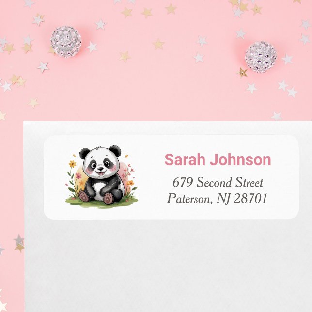 Panda Girl Birthday Party Return Address Label  (Creator Uploaded)