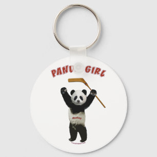 Panda Girl Hockey Bear Key Ring