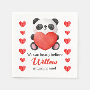 Panda Girl with Hearts Valentine First Birthday In Napkin
