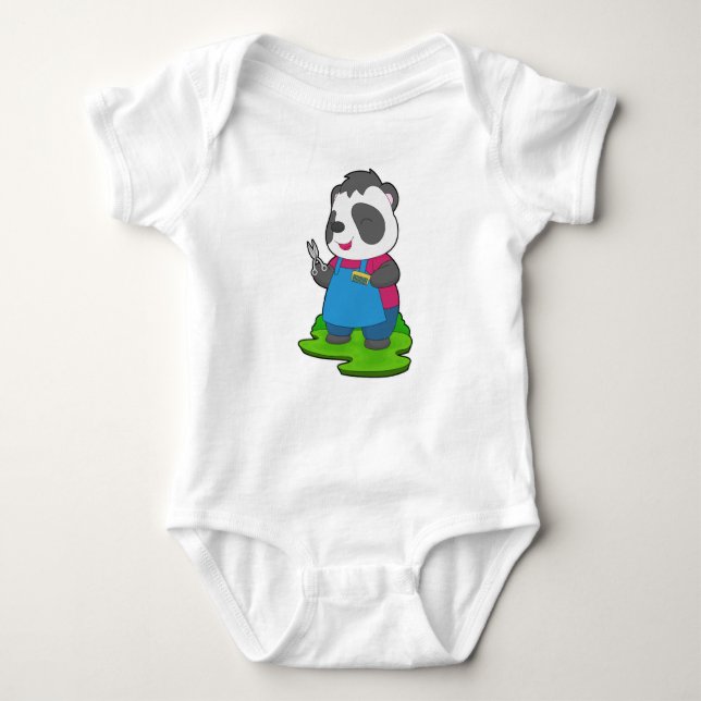 Panda Hairdresser Scissors Comb Baby Bodysuit (Front)