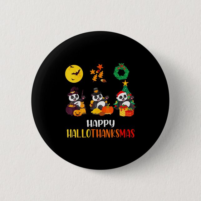 Panda Halloween Christmas Happy Hallothanksmas Pan 6 Cm Round Badge (Front)