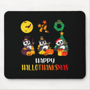 Panda Halloween Christmas Happy Hallothanksmas Pan Mouse Pad