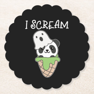 Panda Halloween Ghost I Scream Ice Cream Pun Paper Coaster