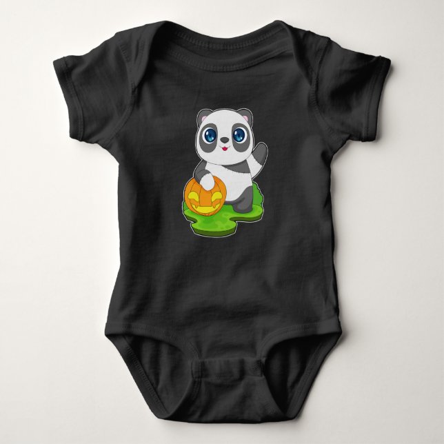 Panda Halloween Pumpkin Baby Bodysuit (Front)