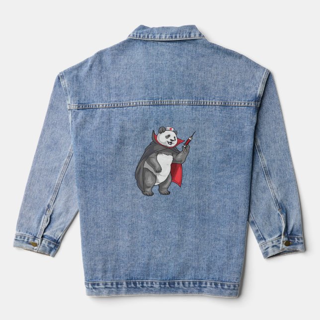 Panda Halloween Vampire Nurse Oversized T-Shirt Denim Jacket (Back)