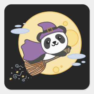 Panda Halloween Witch Kids Witch Costume Square Sticker