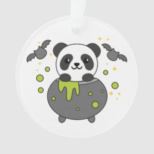 Panda Happy Halloween Cauldron Bat Ornament