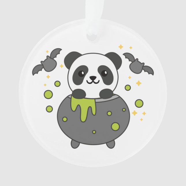 Panda Happy Halloween Cauldron Bat Ornament (Front)