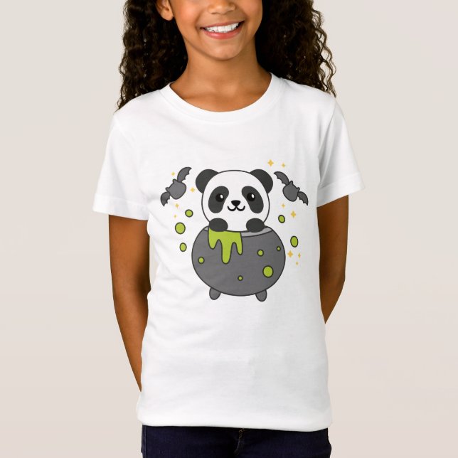 Panda Happy Halloween Cauldron Bat T-Shirt (Front)