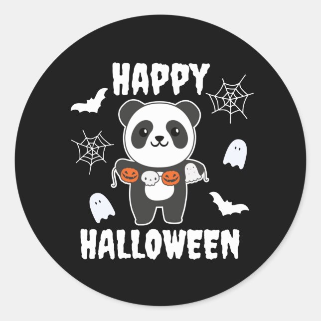 Panda Happy Halloween Pumpkin Bat Costume Classic Round Sticker (Front)