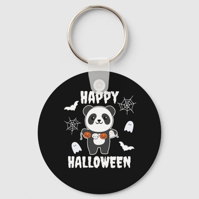 Panda Happy Halloween Pumpkin Bat Costume Key Ring (Front)
