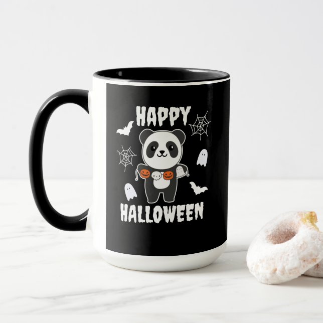 Panda Happy Halloween Pumpkin Bat Costume Mug (With Donut)