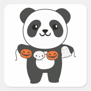 Panda Happy Halloween Pumpkin Bat Costume Square S Sticker