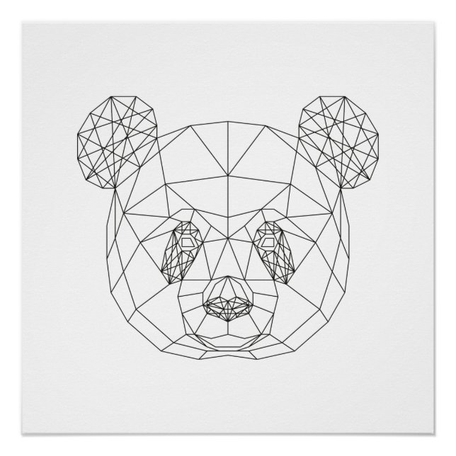 Panda Head Geometric Black White Modern Art Print (Front)