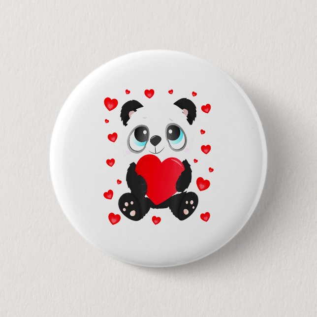 Panda Heart Valentines Day Girls Kids Women Bear L 6 Cm Round Badge (Front)