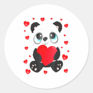Panda Heart Valentines Day Girls Kids Women Bear L Classic Round Sticker