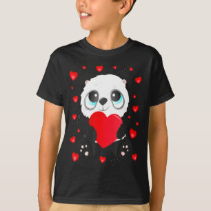 Panda Heart Valentines Day Girls Kids Women Bear L T-Shirt