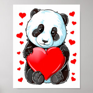 Panda Heart Valentines Day Girls Kids Women Bear T Poster