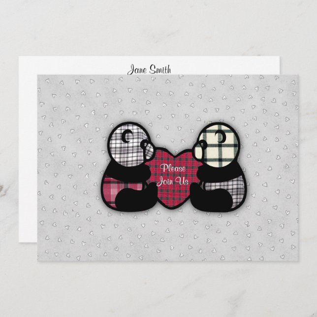 Panda Heart Wedding Invitation (Front/Back)