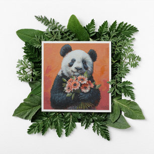 Panda holding flowers, customisable holiday card