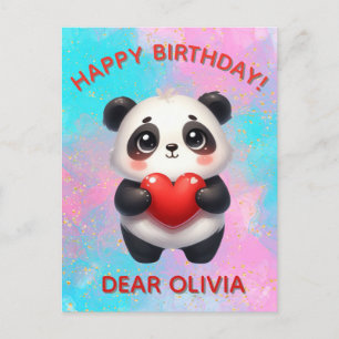 Panda holding heart postcard