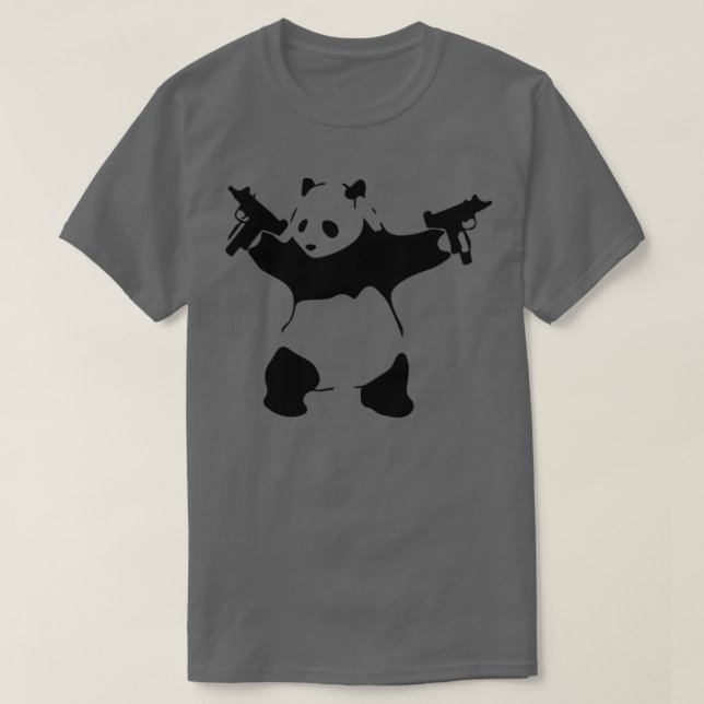 Panda Holding Machine Guns Funny  T-Shirt (Design Front)