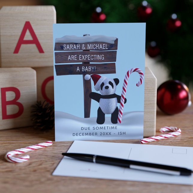 Panda Holiday Pregnancy Announcement Postcard (Creator Uploaded)