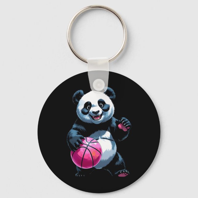 Panda Hoops - Cute Basketball Player Sticker  Key Ring (Front)